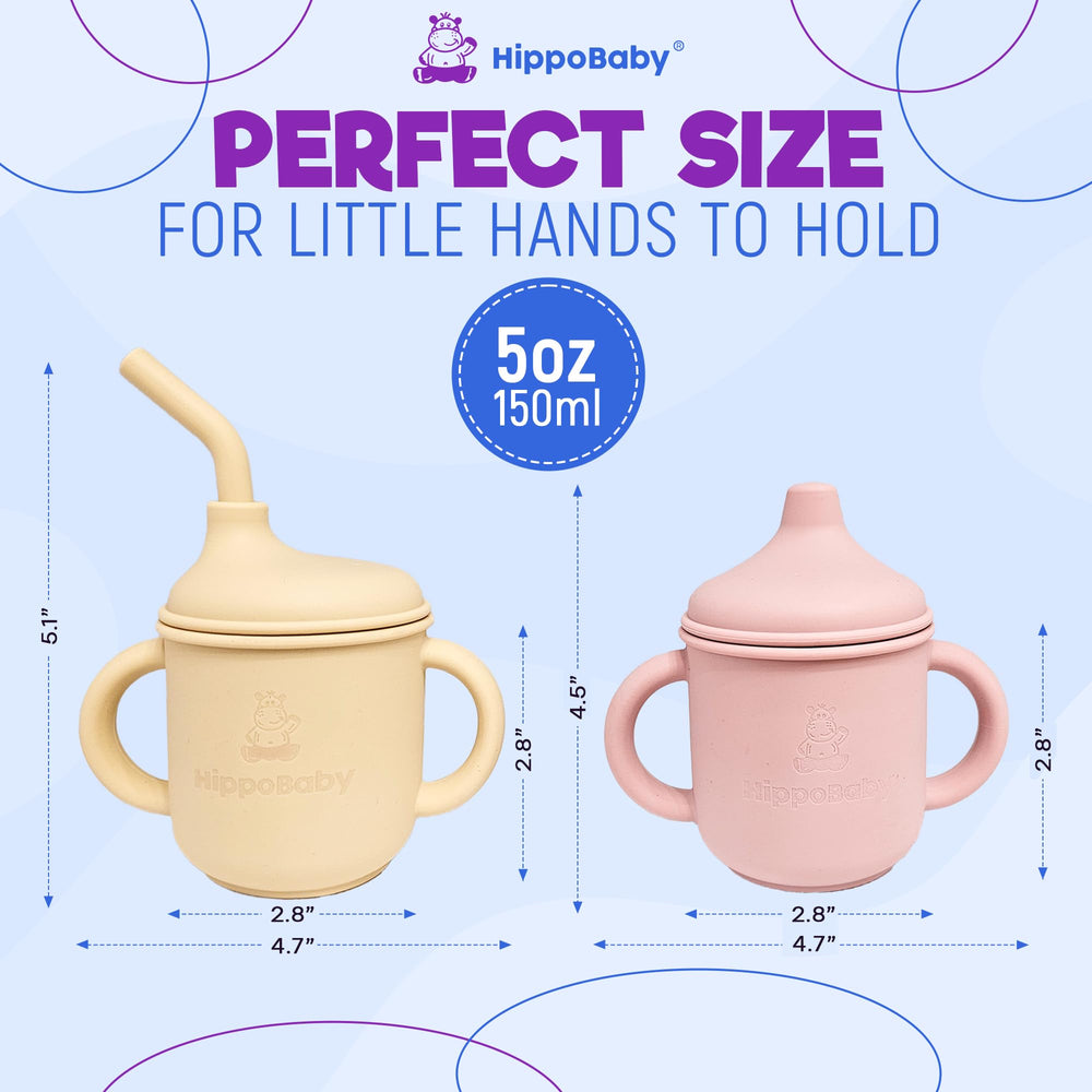 HippoBaby sippy cups’ sturdy base helps prevent tipping during family meals