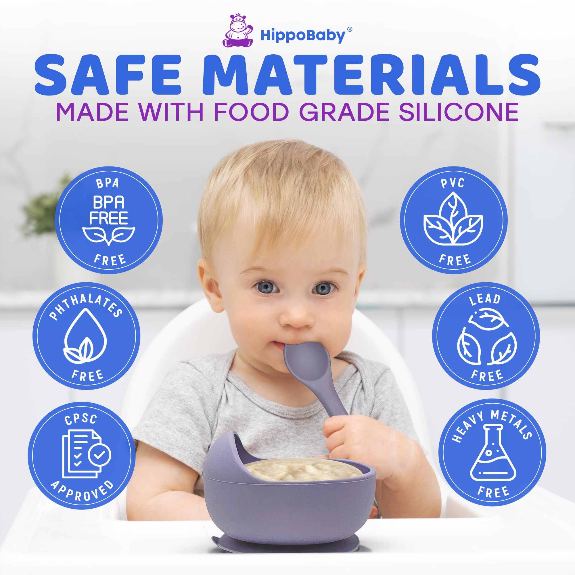HippoBaby baby spoon with safety guard protects delicate gums.