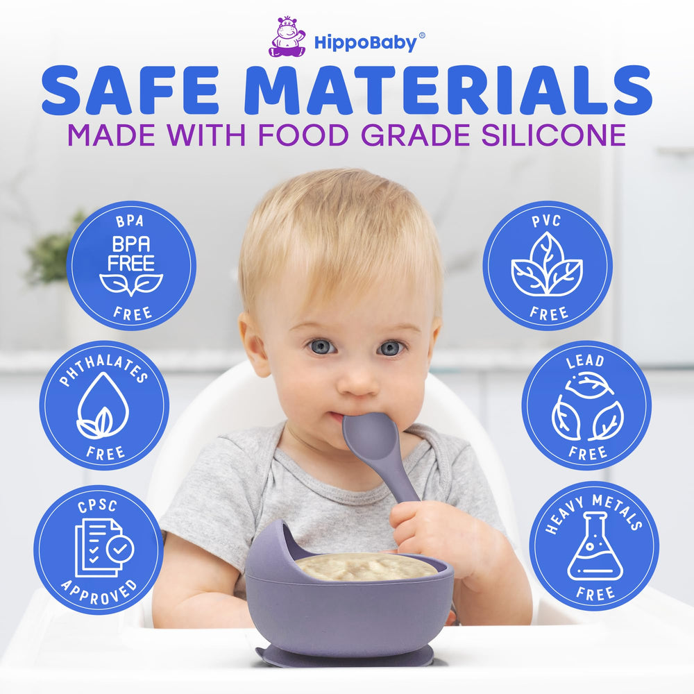 HippoBaby baby spoon with safety guard protects delicate gums.