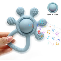 HippoBaby textured teether close-up highlights gum-relieving textures for chewing exploration.
