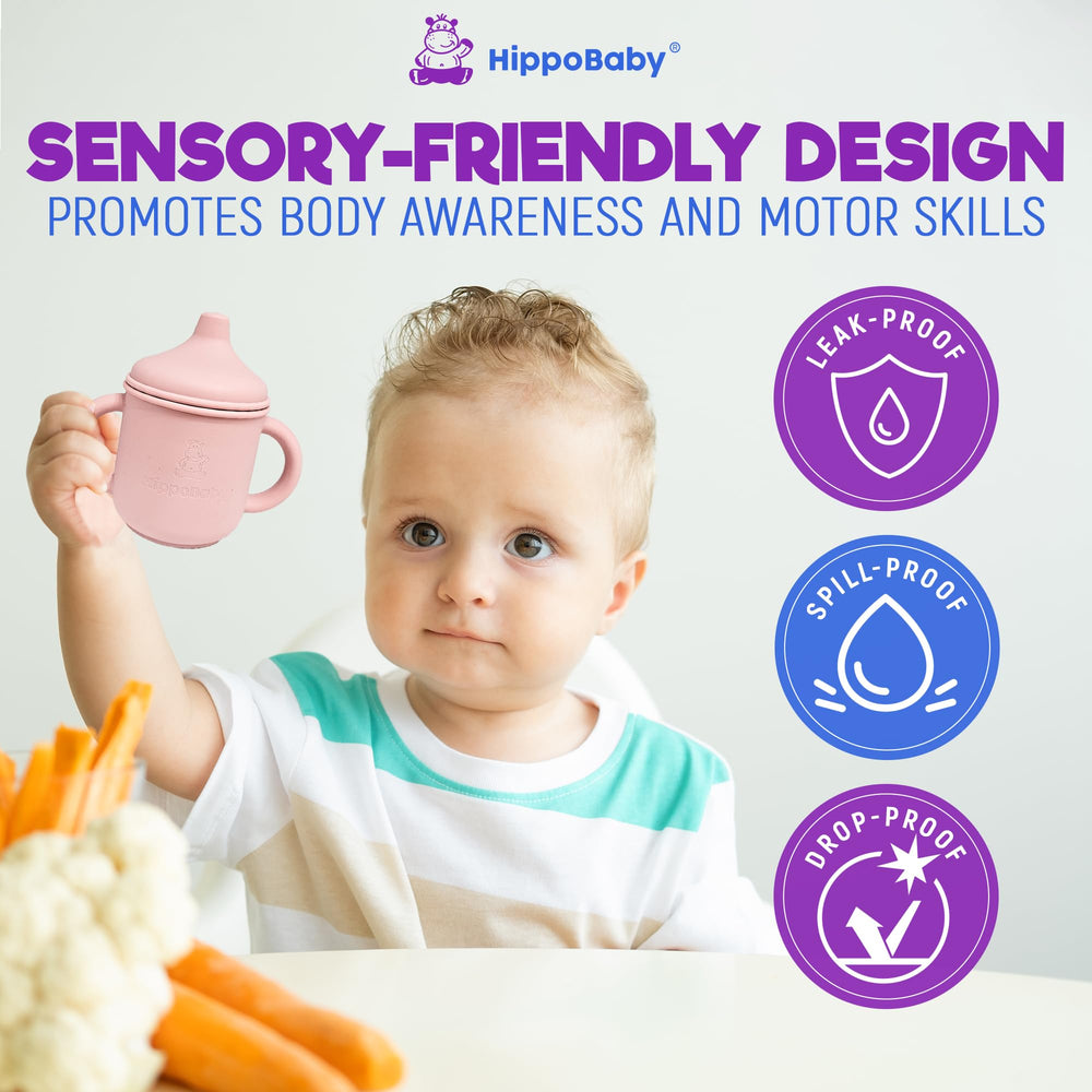 HippoBaby textured silicone surface offers sensory feedback during practice sipping
