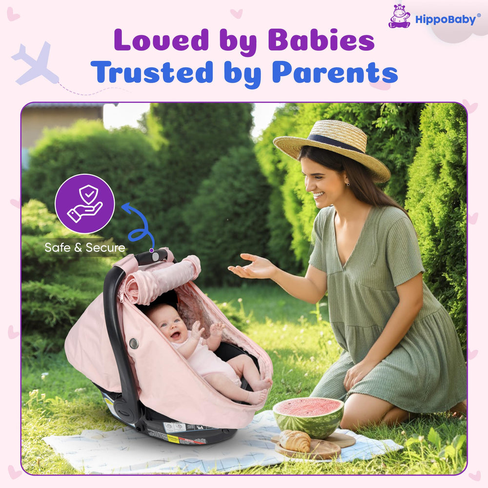HippoBaby universal fit attachment demonstrates easy clamp-on compatibility with most seats.