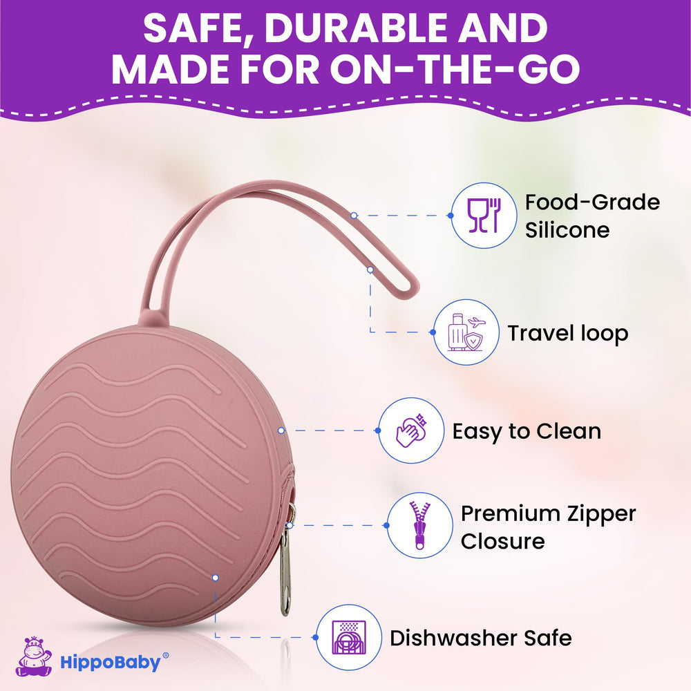 HippoBaby zippered pacifier case with travel-friendly design protects items during errands.