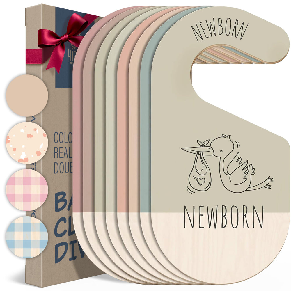 Hippotale baby clothes dividers on closet rail show organized sorting for newborn to toddler.