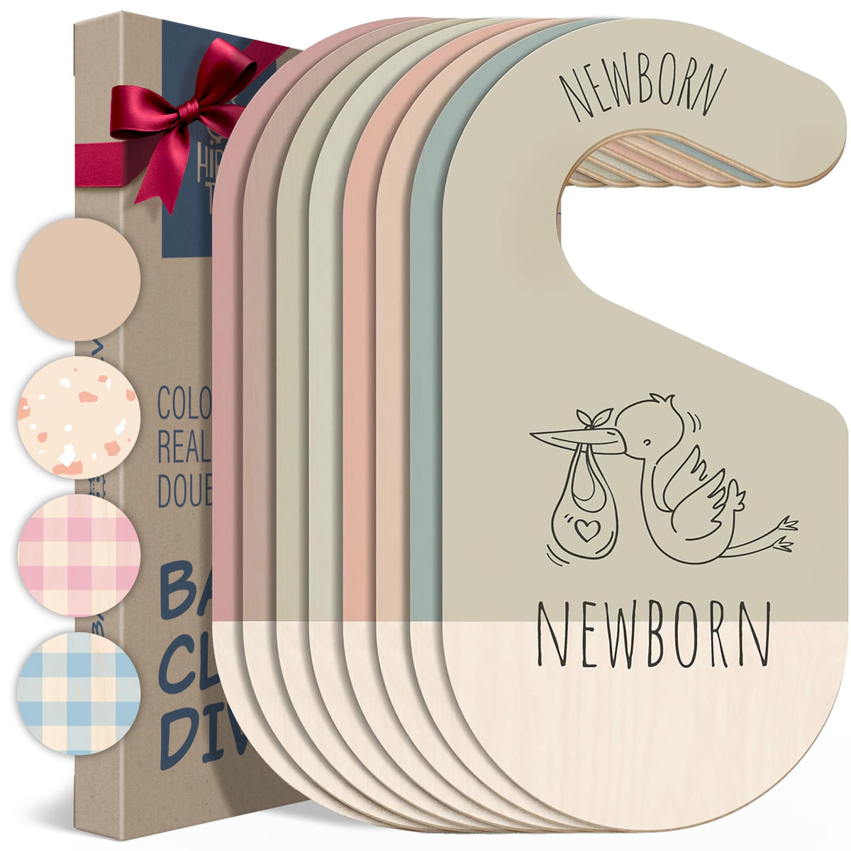 Hippotale baby clothes dividers on closet rail show organized sorting for newborn to toddler.