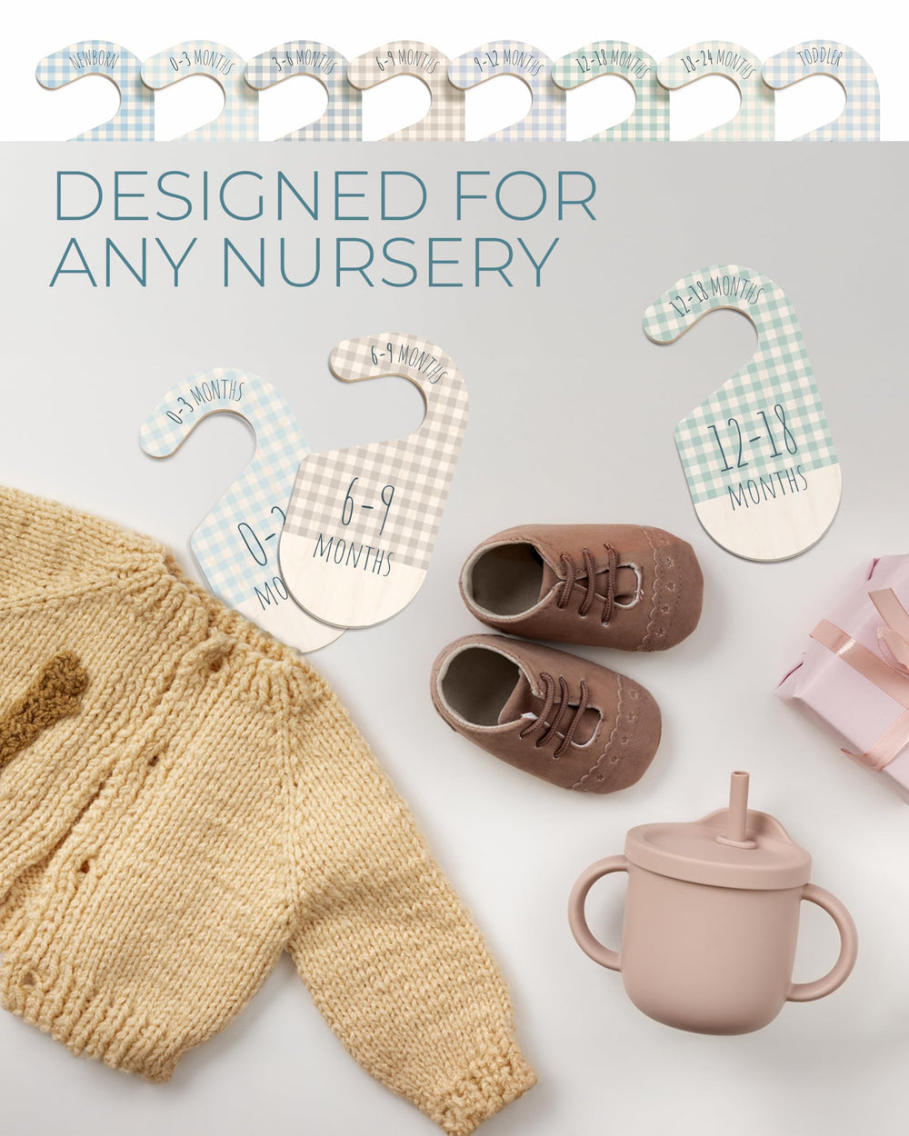 HIPPOTALE eight-size set shown in gift-ready packaging for handy nursery organization.