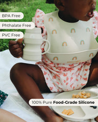 Hippypotamus bib deep-pocket catches spills to keep clothes clean