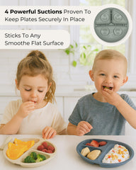 Hippypotamus plates show four suction points for secure self-feeding.