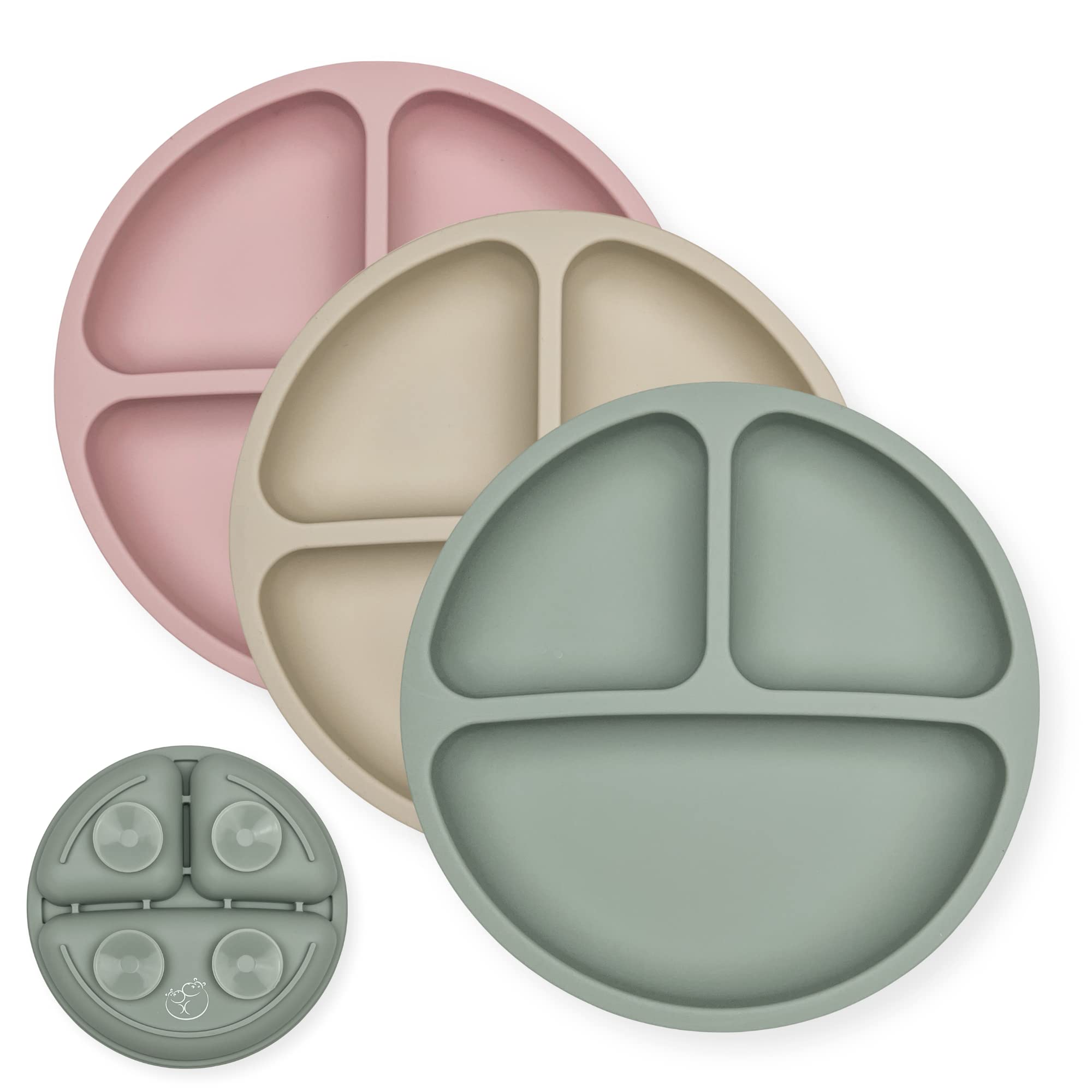 Hippypotamus toddler plates with four-point suction secure meals for mess-free self-feeding.