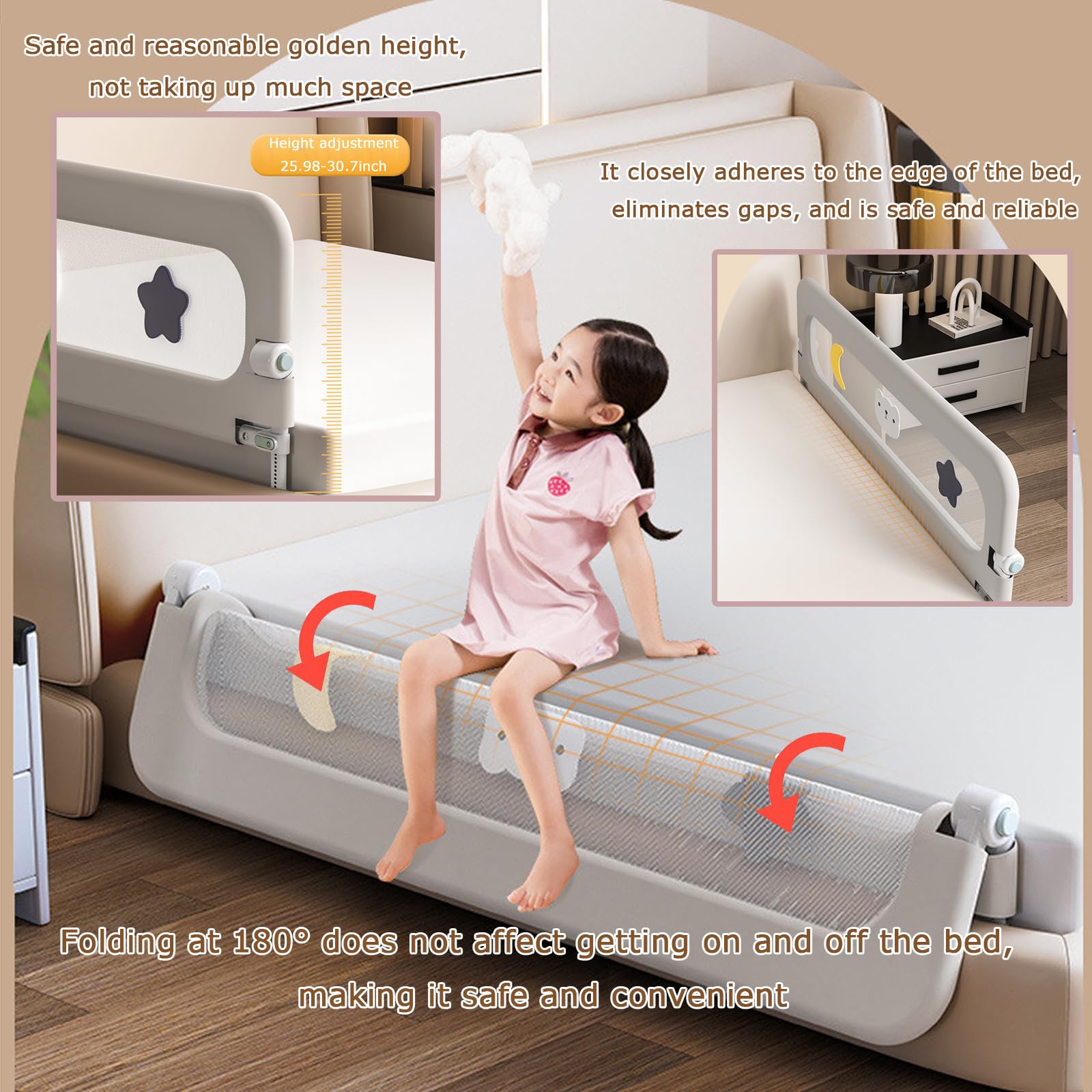 HIQNWTO U-Type bed rail folded-down demonstrates compact storage