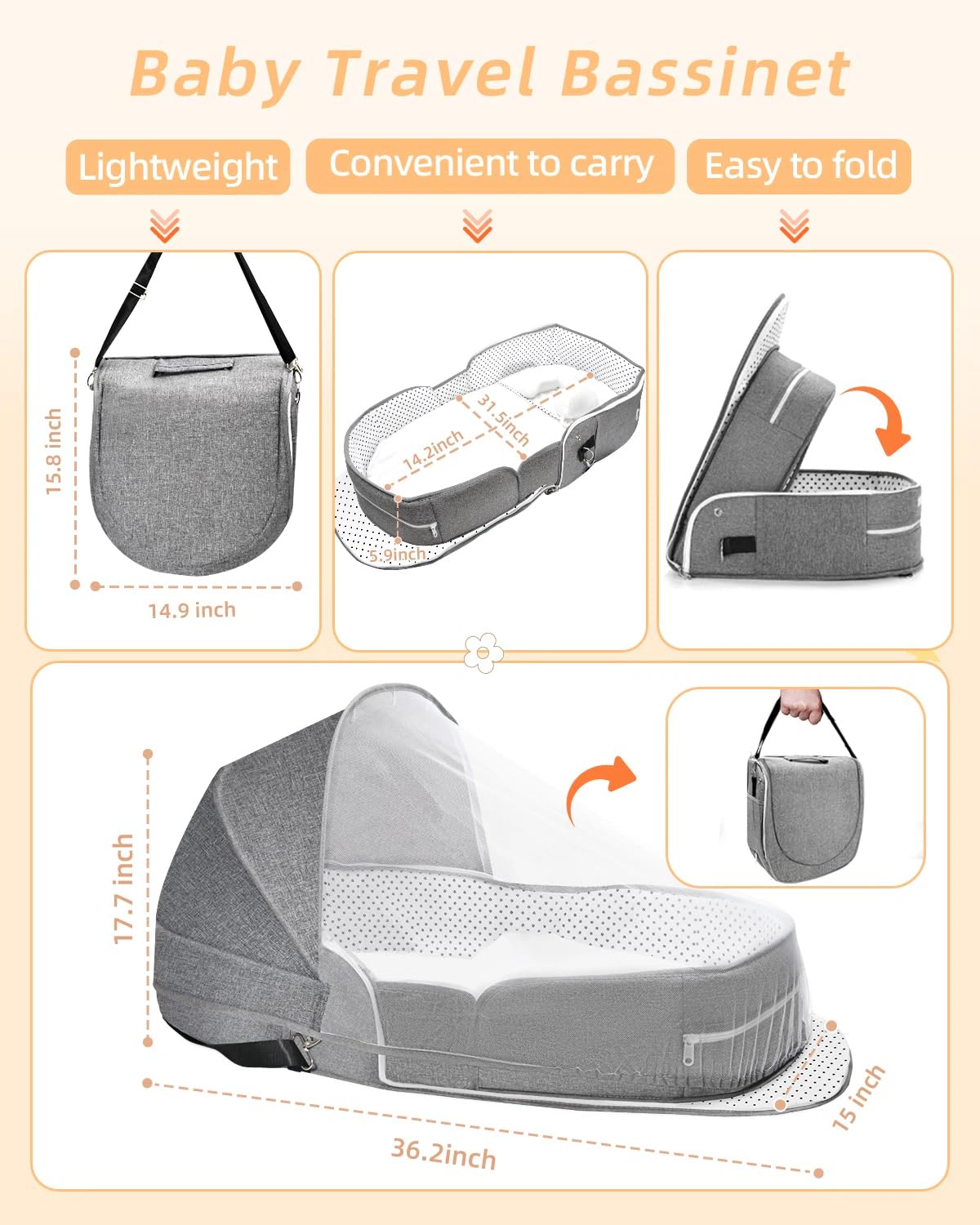 Hishe baby travel bassinet assembled as a crib for secure newborn rest.