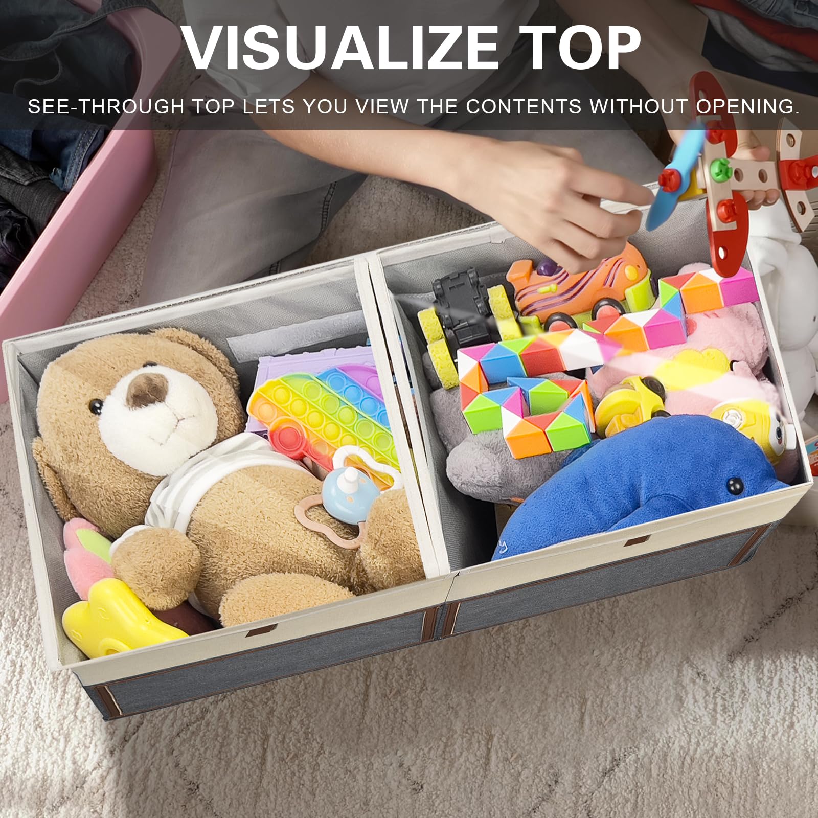 HISULIV toy storage box with detachable lids offering clear visibility