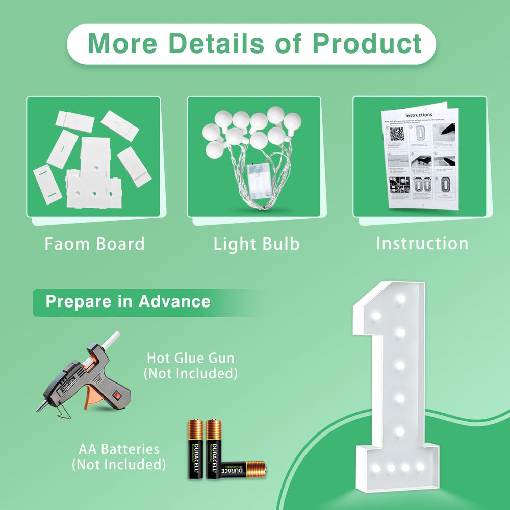 Hitino marquee numbers 13-4ft lit closeup showing safe, cool illumination