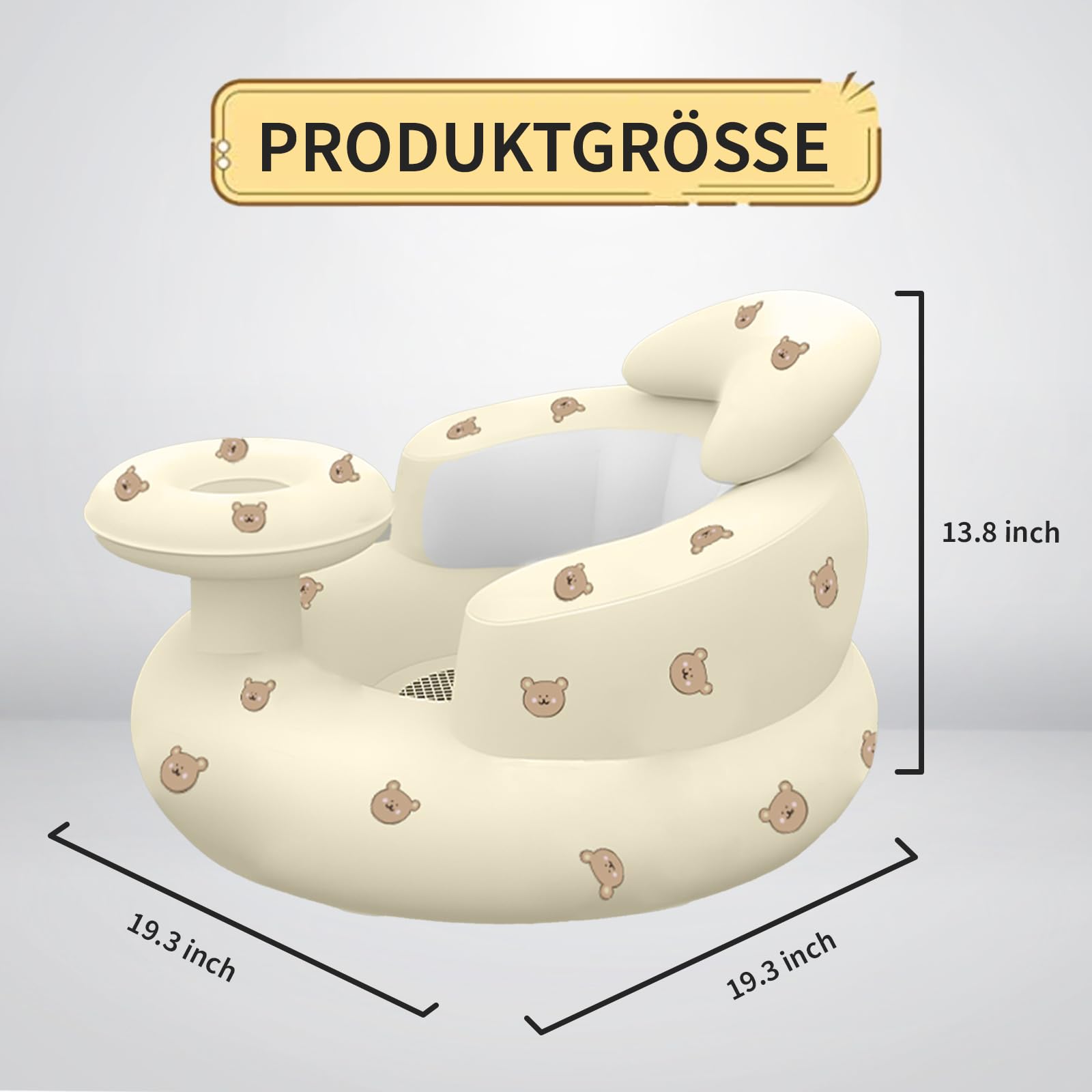 HitTopss inflatable baby seat back support emphasizes tall curved backrest and gentle spine protection