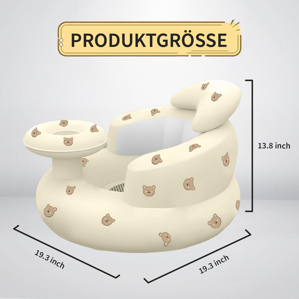 HitTopss inflatable baby seat back support emphasizes tall curved backrest and gentle spine protection