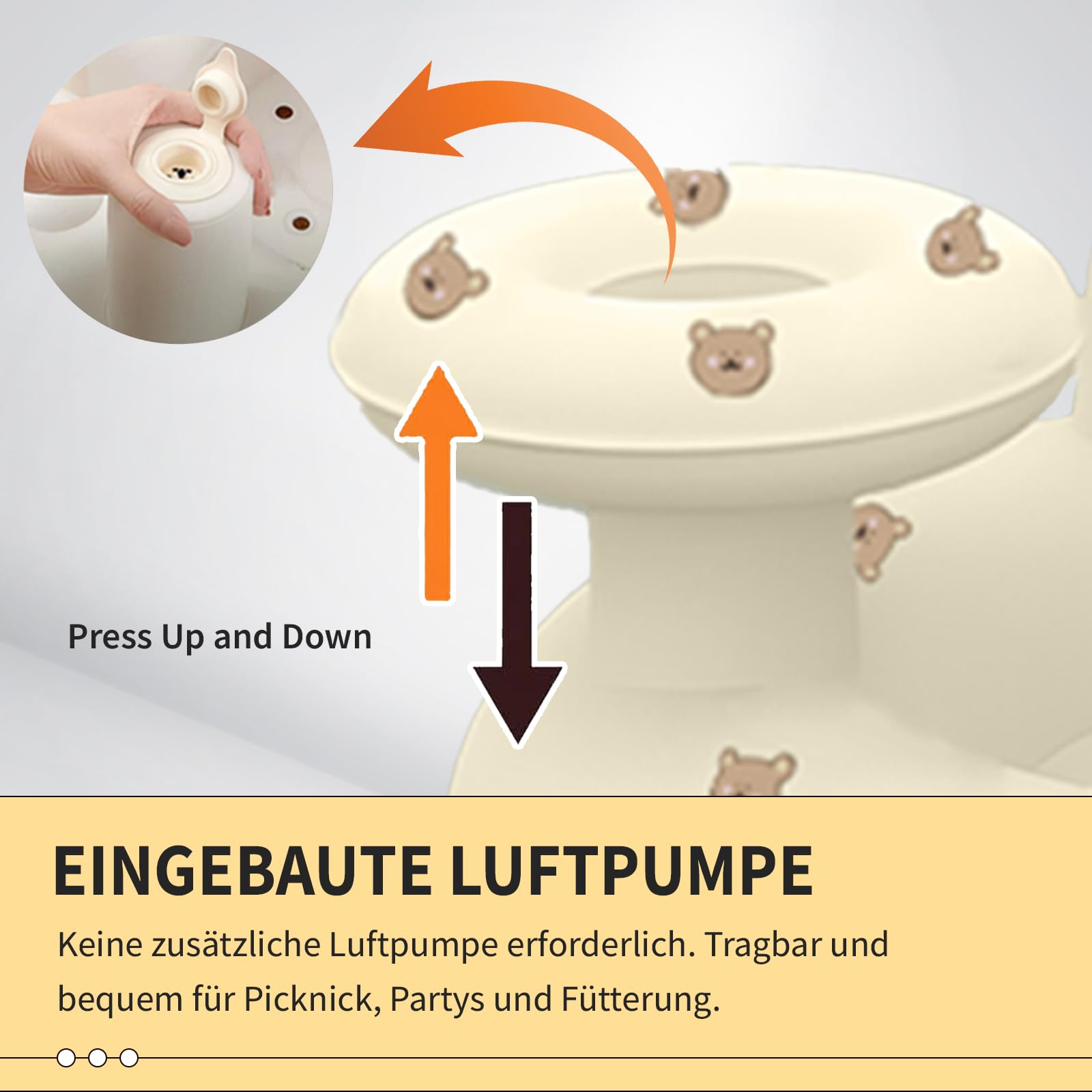 HitTopss inflatable baby seat built-in pump shows quick inflation for stress-free setup