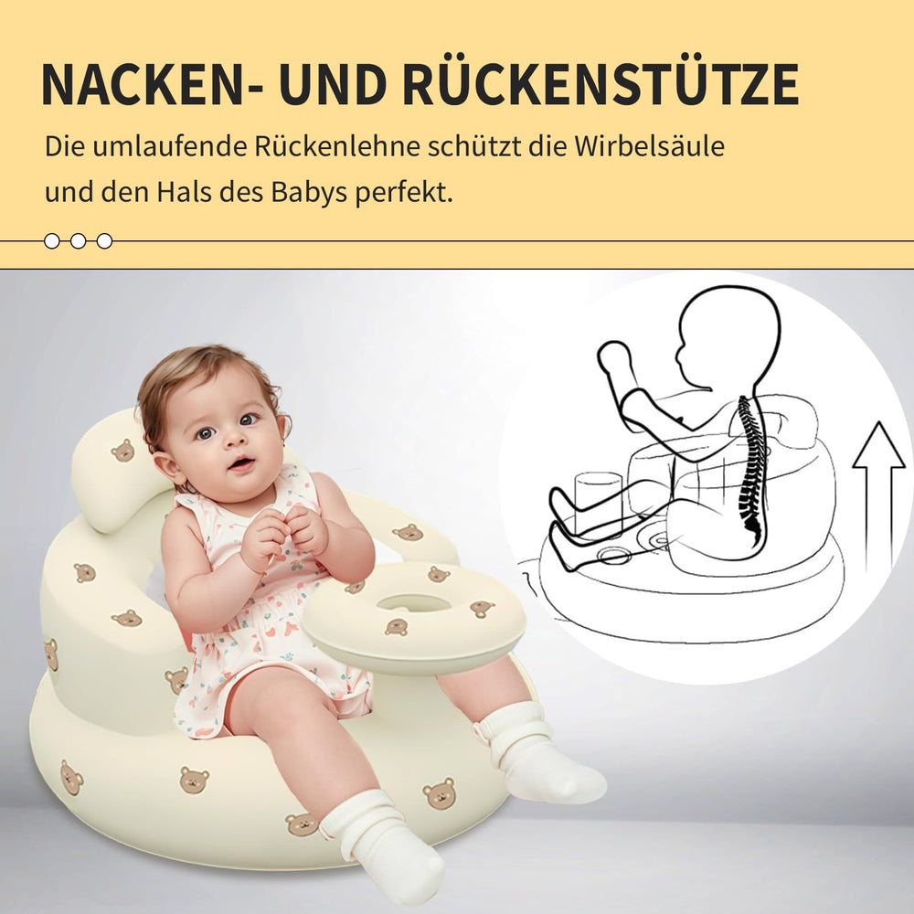 HitTopss inflatable baby seat side view highlights wraparound support for upright sitting