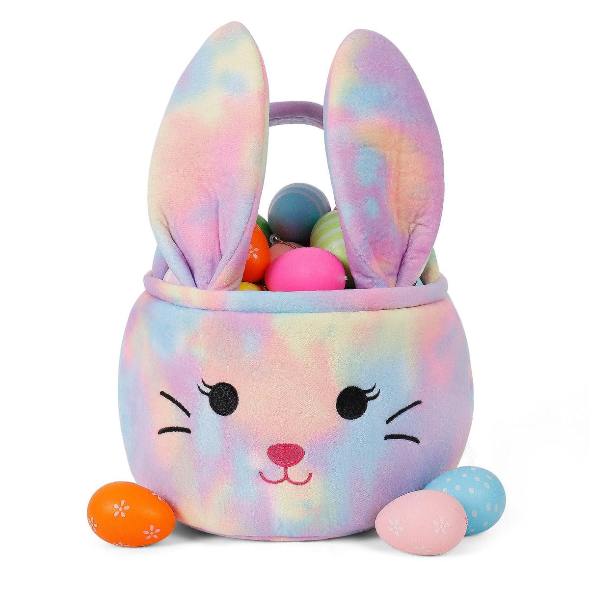 HitToys Easter Bunny Basket front face, kid-friendly plush for egg hunts.