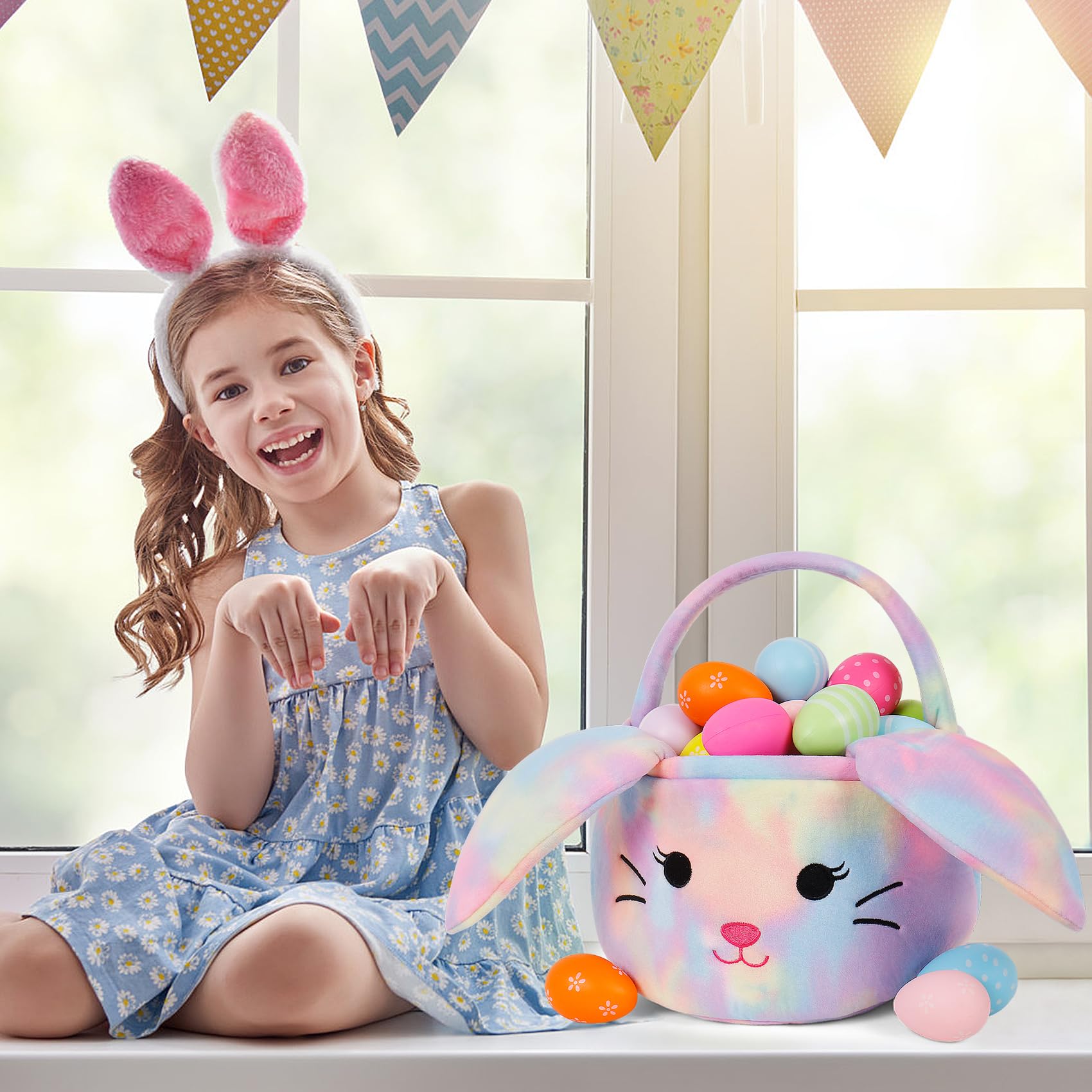 HitToys Easter Bunny Basket multiuse, doubles as a gift bag for daily storage.