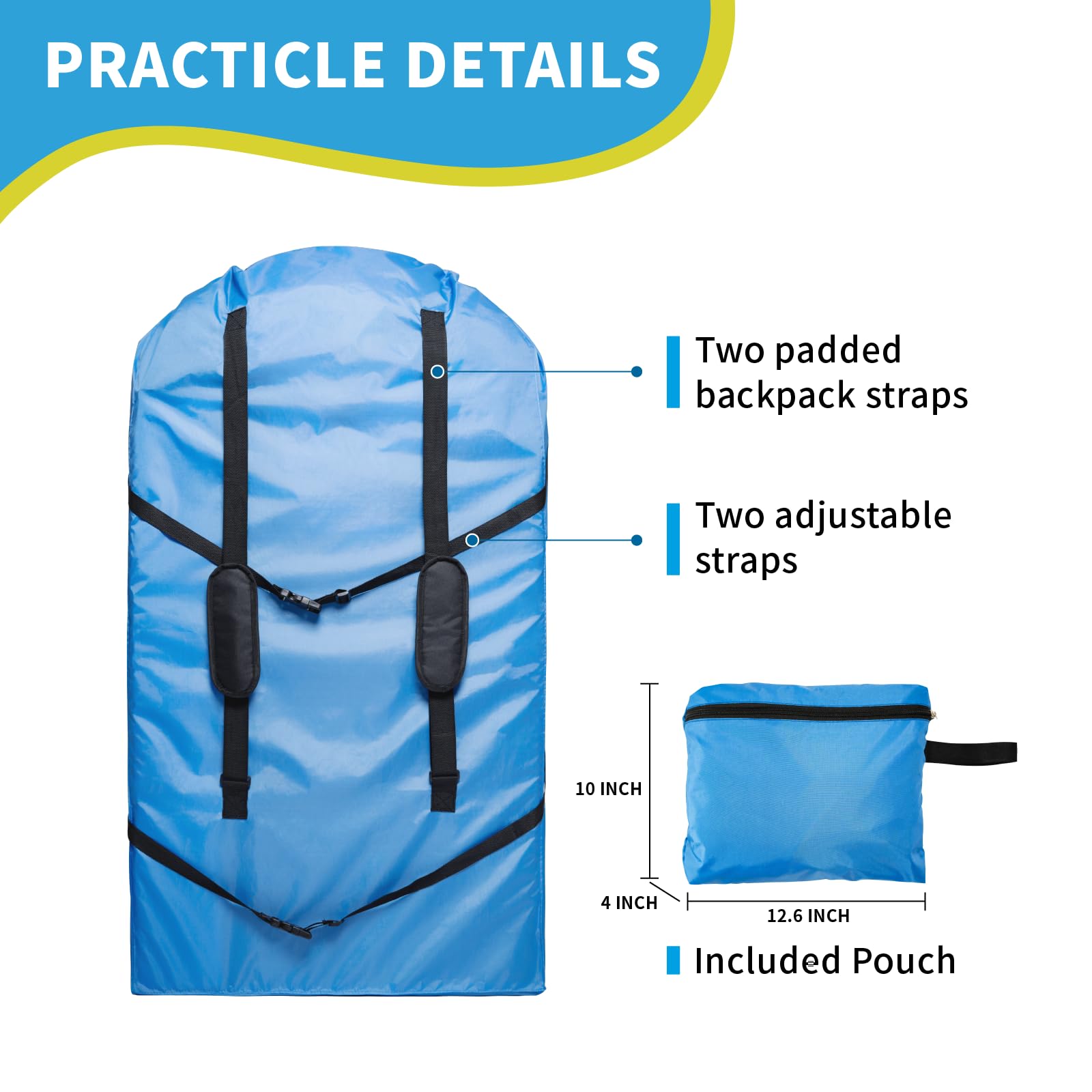 Hiviva bag features bright blue color and reflective strips for easy gate identification.