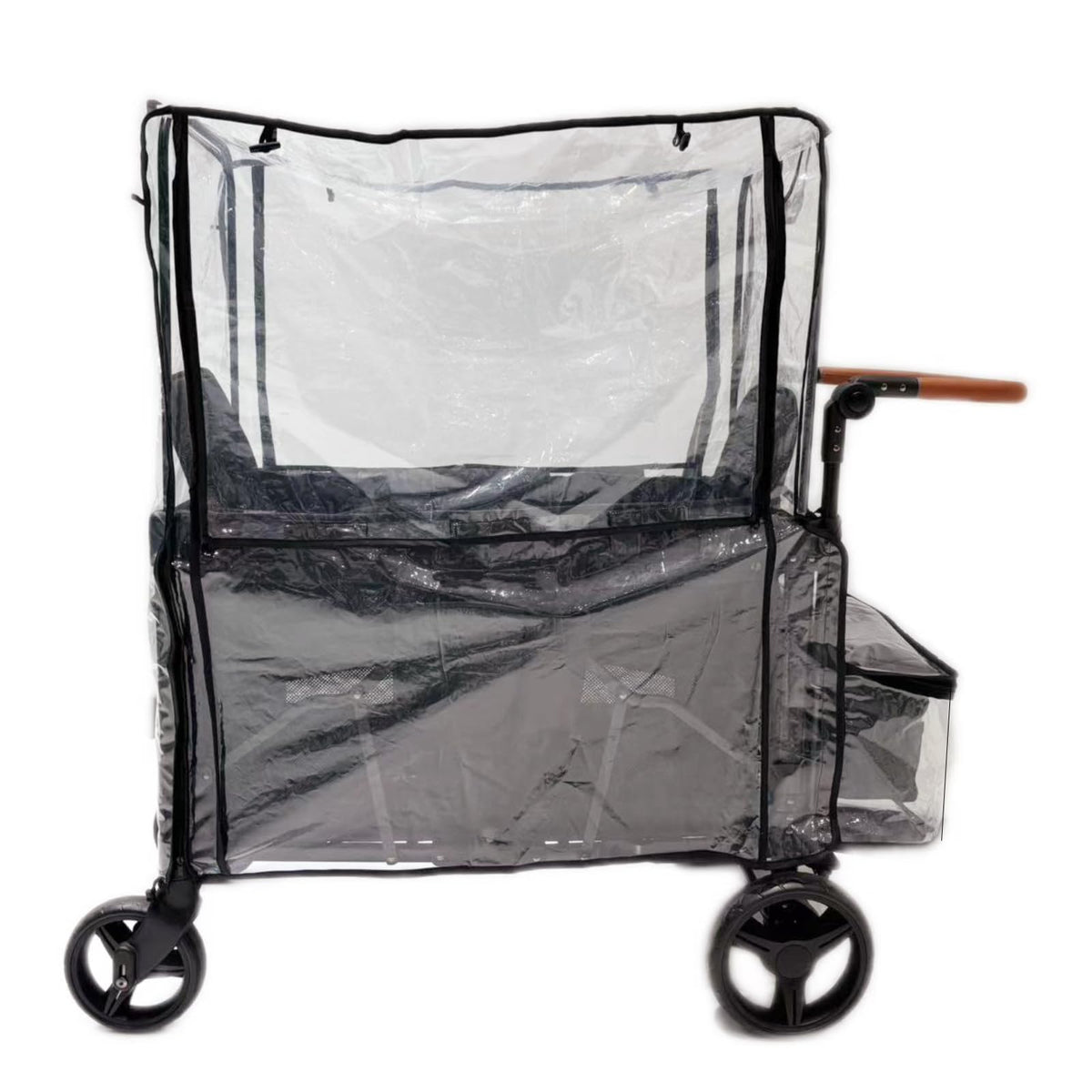 Hiviva stroller rain cover on Wonderfold W4 wagon front view protects from rain