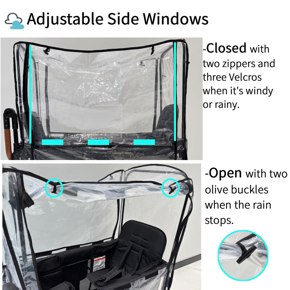 Hiviva stroller rain cover rear entrance enables easy child access