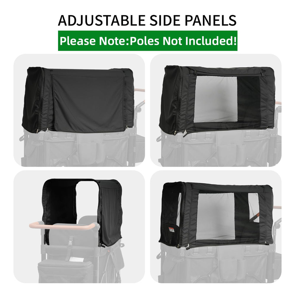 Hiviva wagon weather shield side panels extended for flexible sunshade and airflow