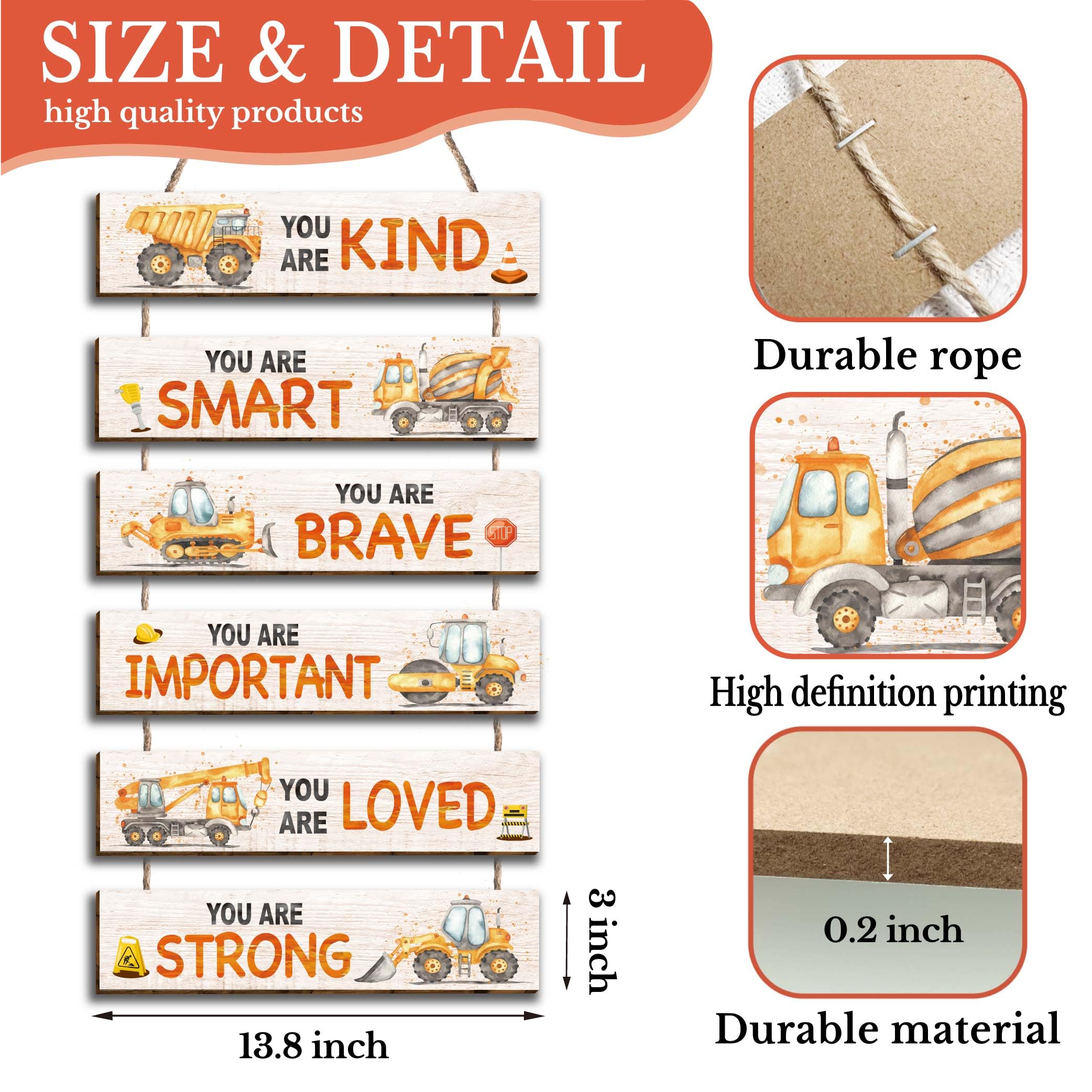 HIWERAN construction truck wall signs wooden plaques provide durable decor for bedrooms.