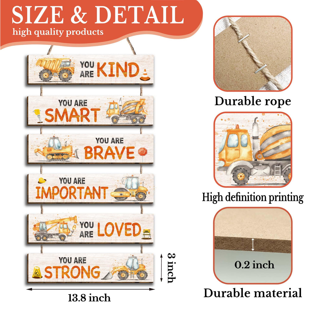 HIWERAN construction truck wall signs wooden plaques provide durable decor for bedrooms.