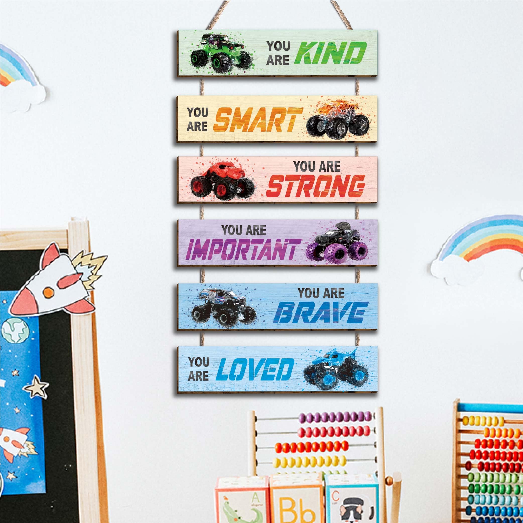 HIWERAN racing car wall art layout for versatile playroom styling