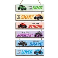 HIWERAN racing car wall sign in wood decor for kids’ room, durable print