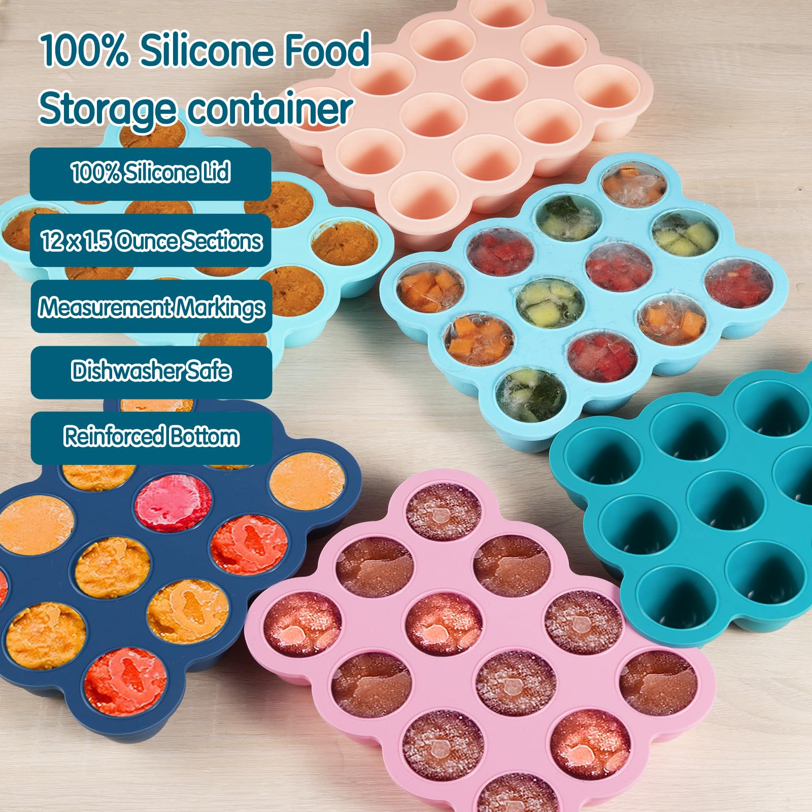 HIWOOD baby puree storage tray with midnight blue lid for easy portioning.