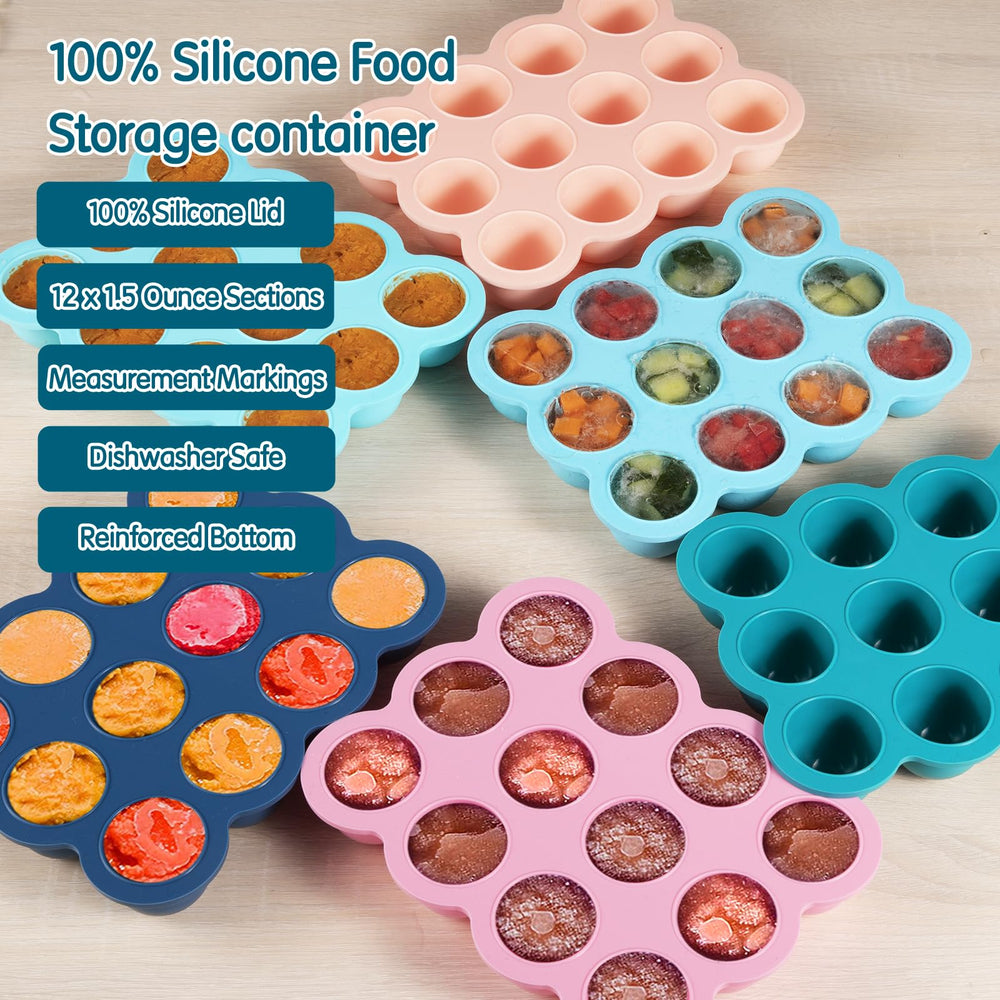 HIWOOD baby puree storage tray with midnight blue lid for easy portioning.
