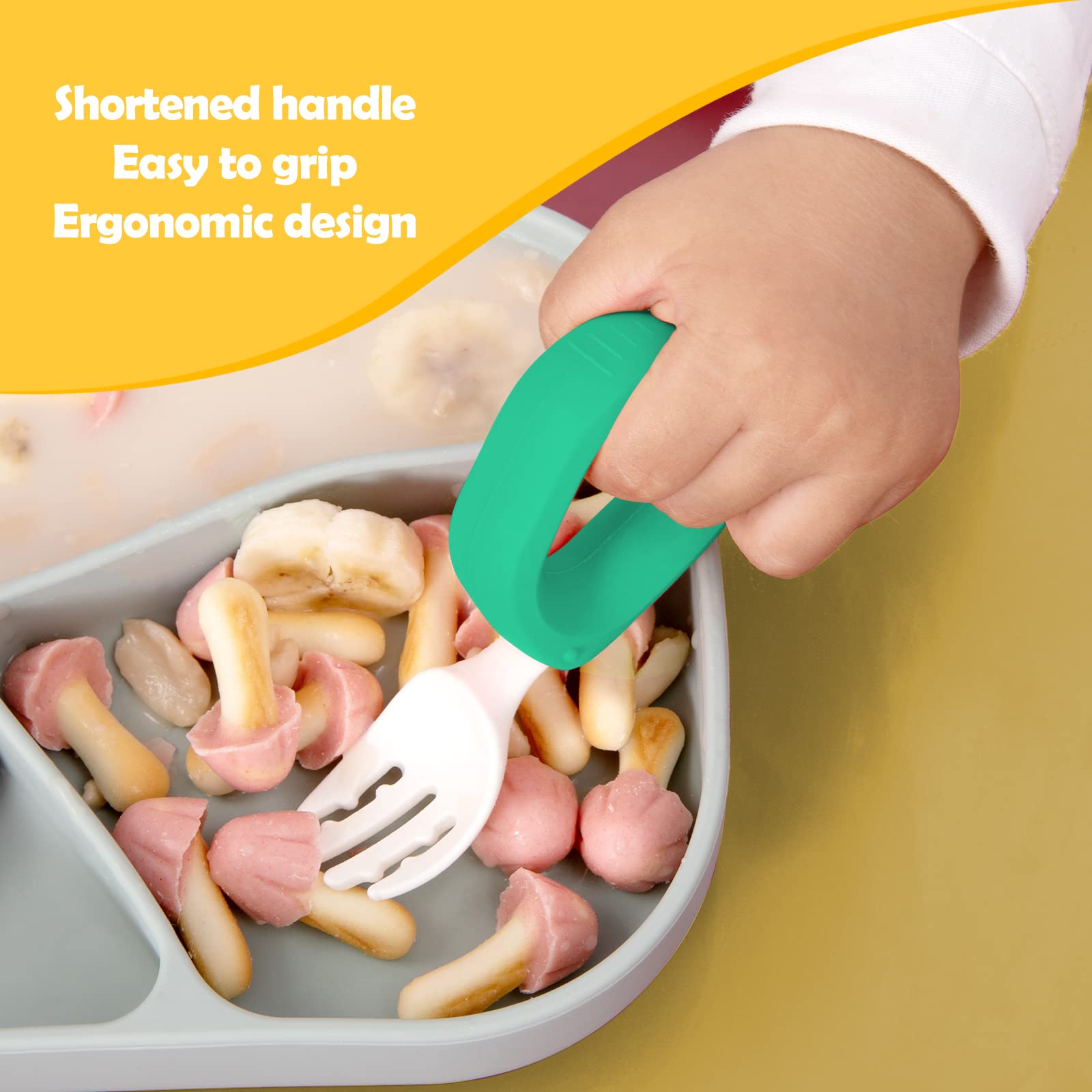 HIWOOD hollow circular design helps babies grab utensils from any angle.
