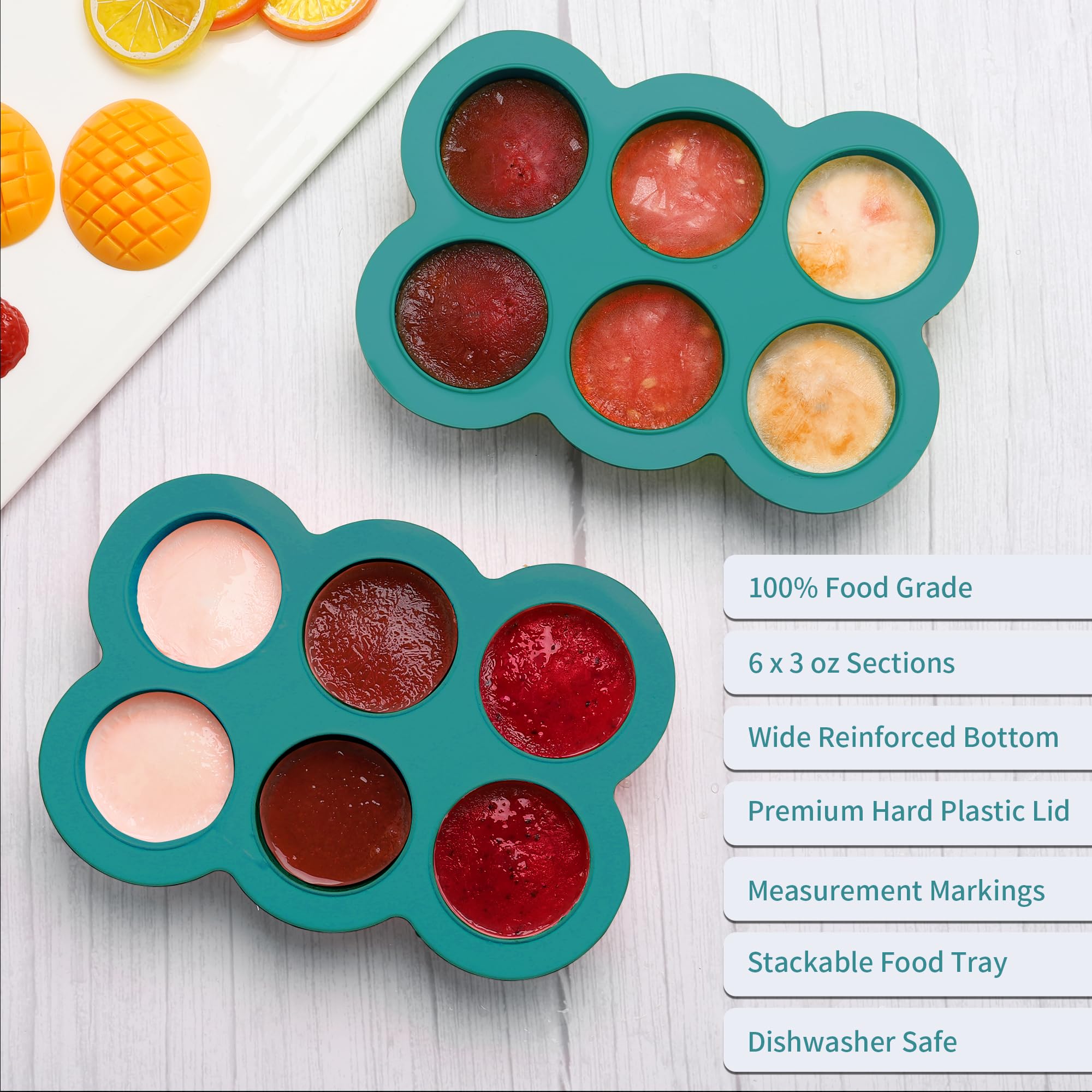 HIWOOD silicone freezer molds with clip-on lid offer stackable, mess-free freezer organization