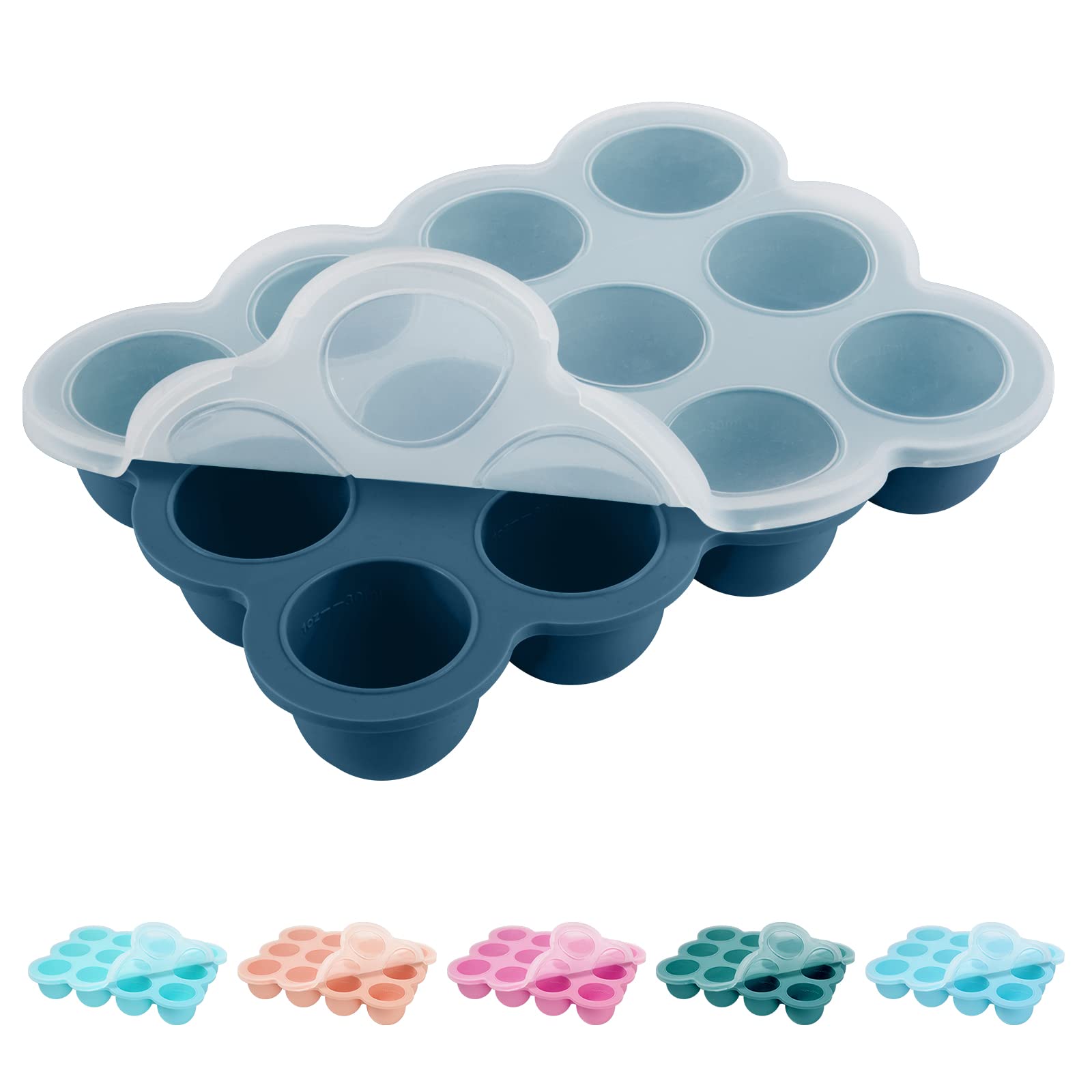 HIWOOD silicone freezer tray with 1.5 oz compartments and lid for organized portions.
