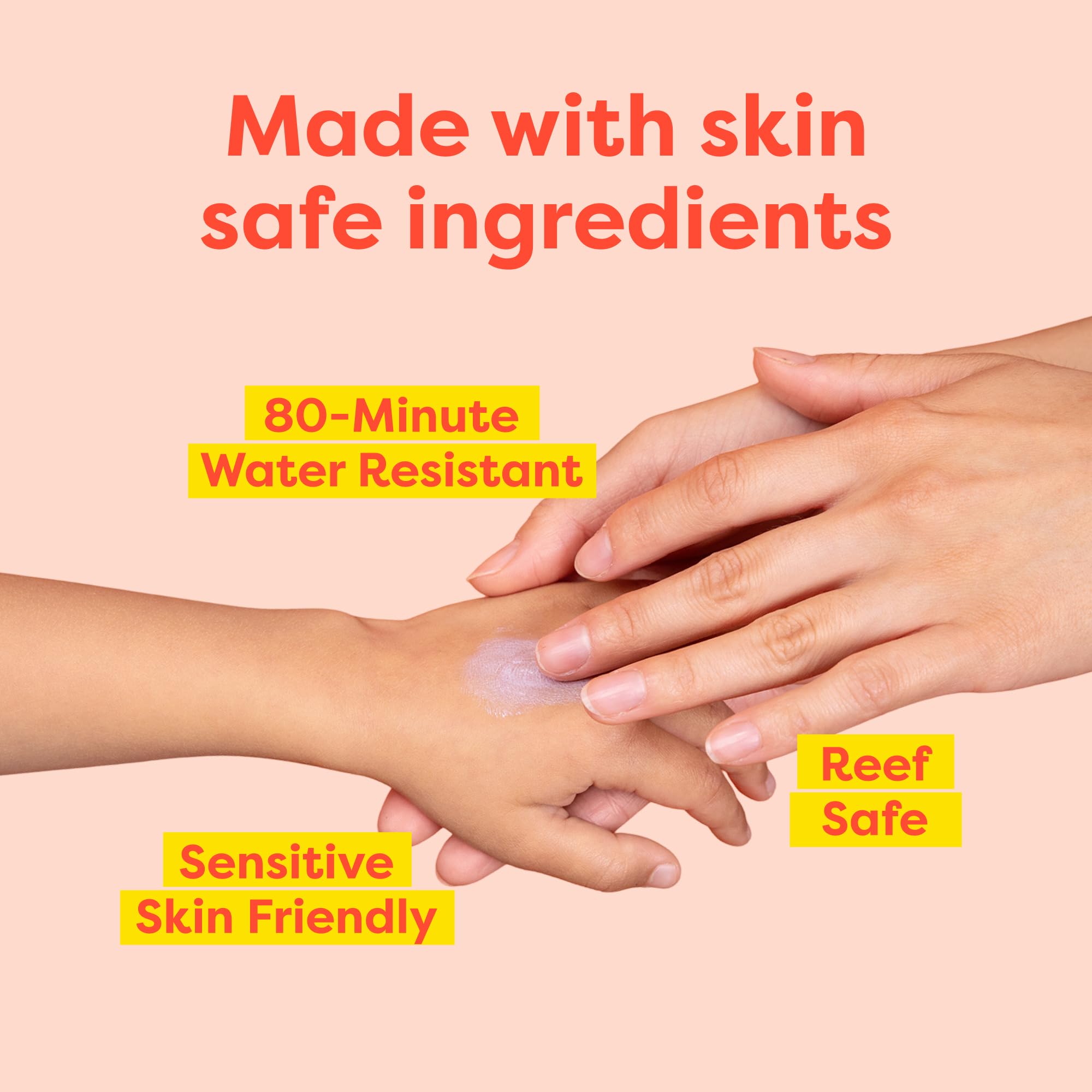 Hiya SPF40 Kids reef-safe label on packaging highlighting coral-friendly formula.