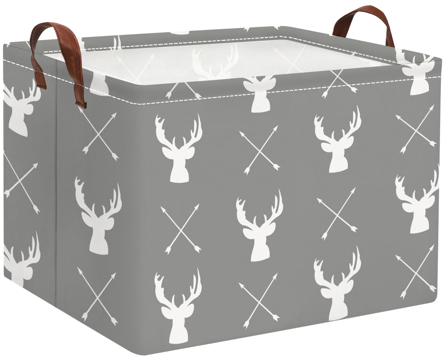 HIYAGON baby basket grey deers front view shows versatile storage for toys and textiles