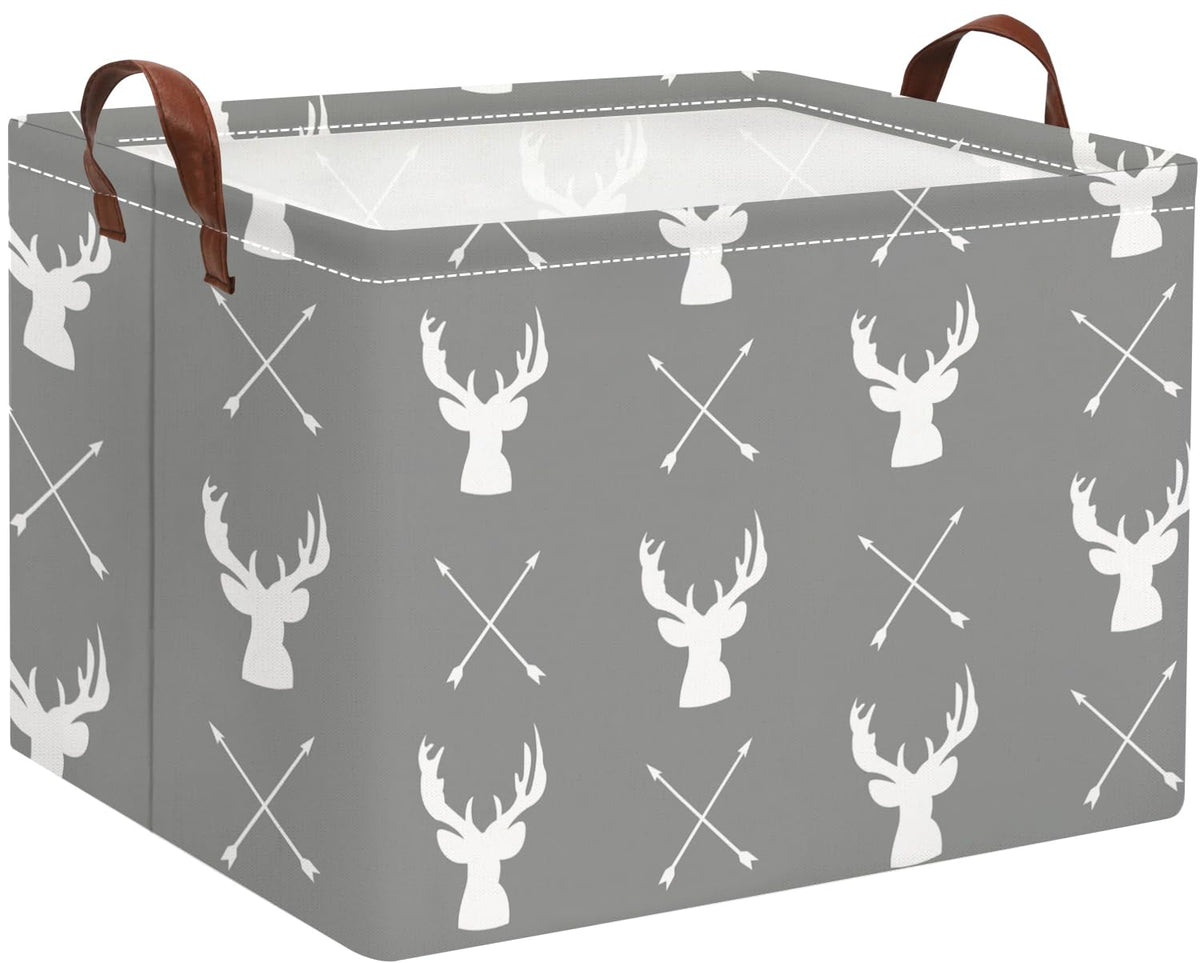 HIYAGON baby basket grey deers front view shows versatile storage for toys and textiles