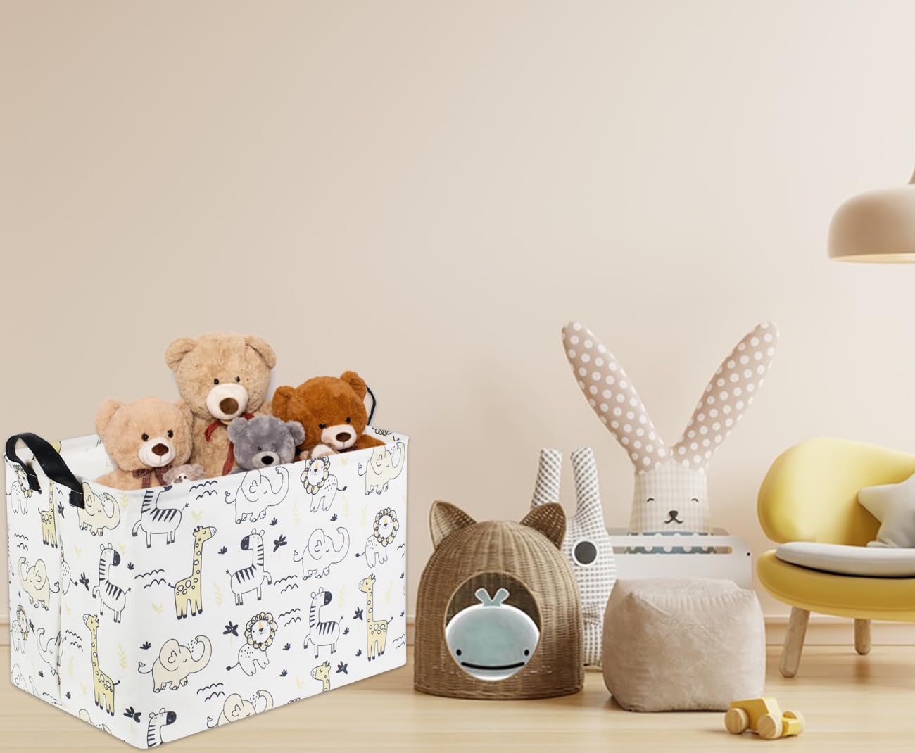 HIYAGON Baby Baskets side view highlights reinforced handles for easy carrying.