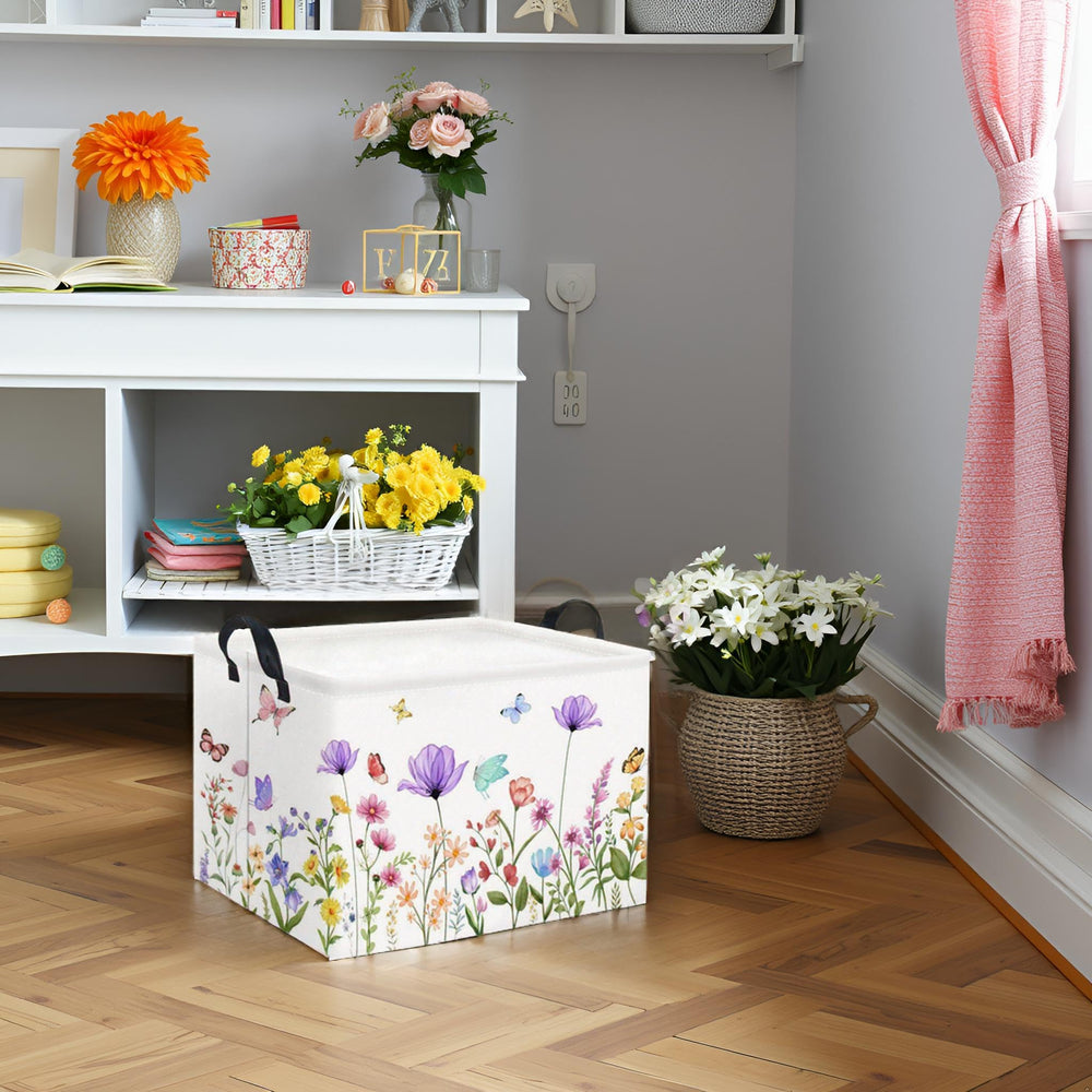 HIYAGON basket with leather handle, portable and easy to carry around the home
