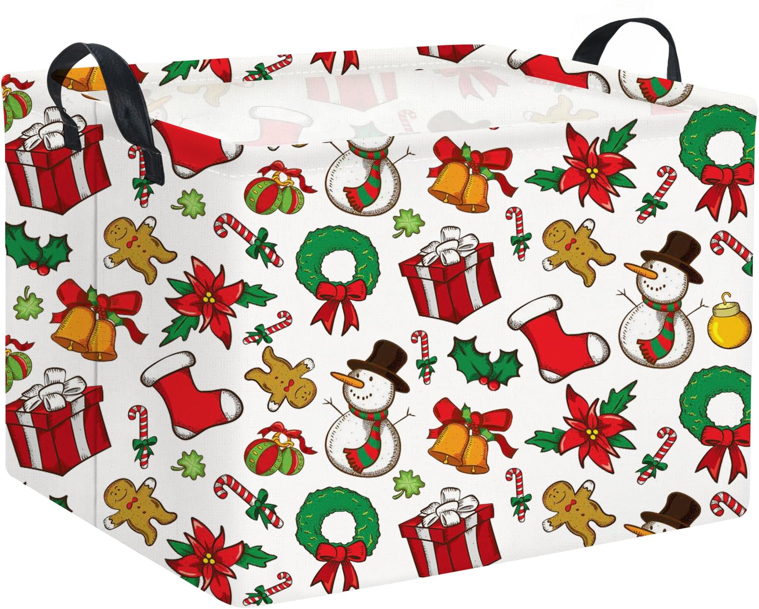 HIYAGON Christmas basket front view showing durable canvas and sturdy frame for organized storage.