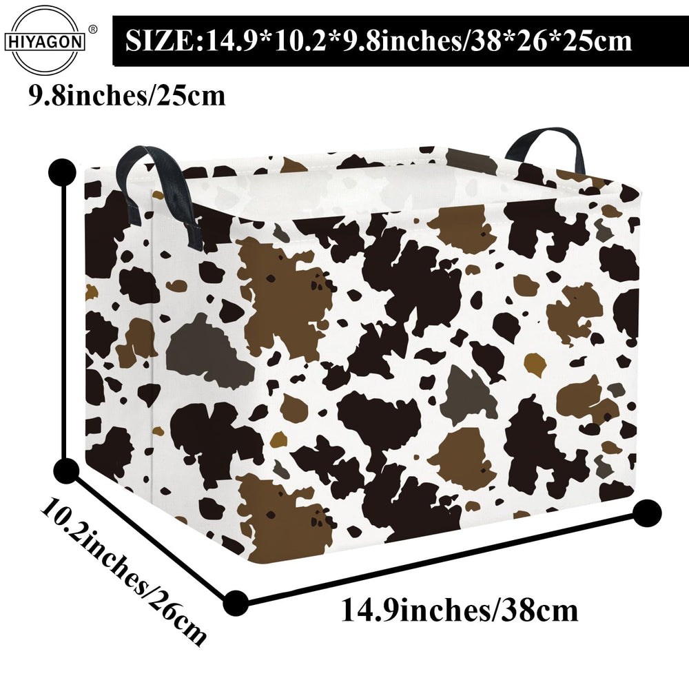 HIYAGON Cow Basket folded flat fits discreet closet shelves.