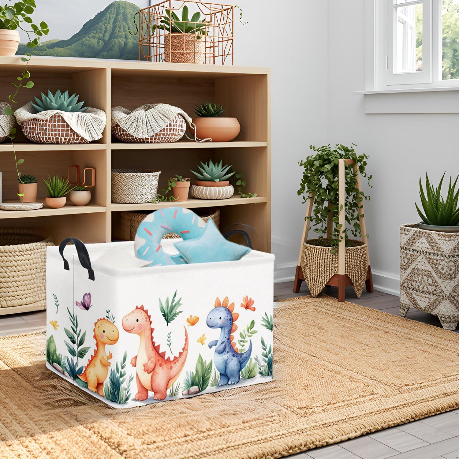HIYAGON dinosaur basket folded-compact shows space-saving storage.