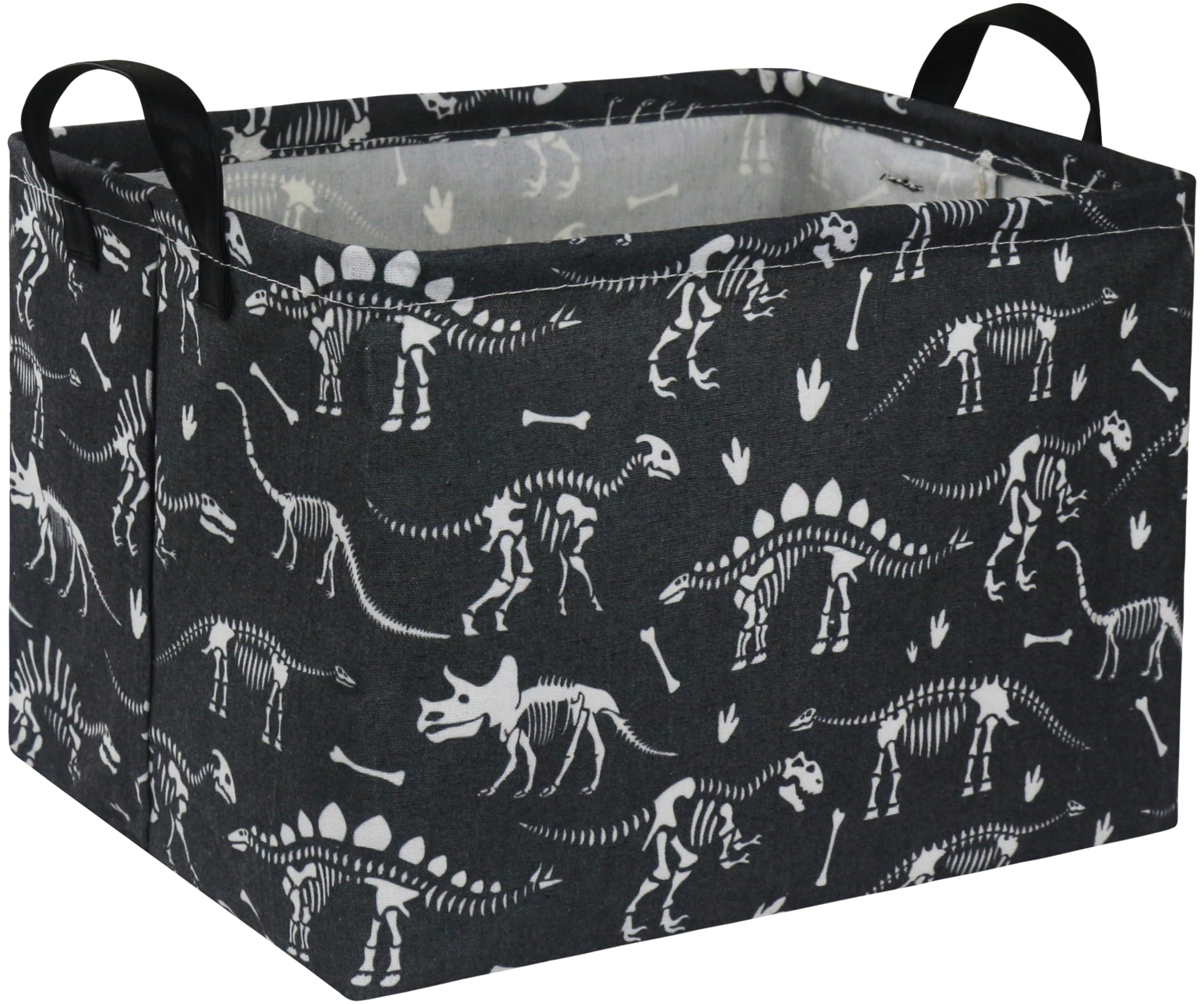 HIYAGON dinosaur basket front view showing roomy space for books and toys