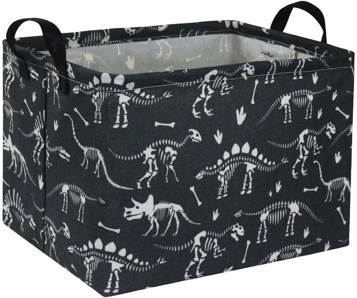 HIYAGON dinosaur basket front view showing roomy space for books and toys