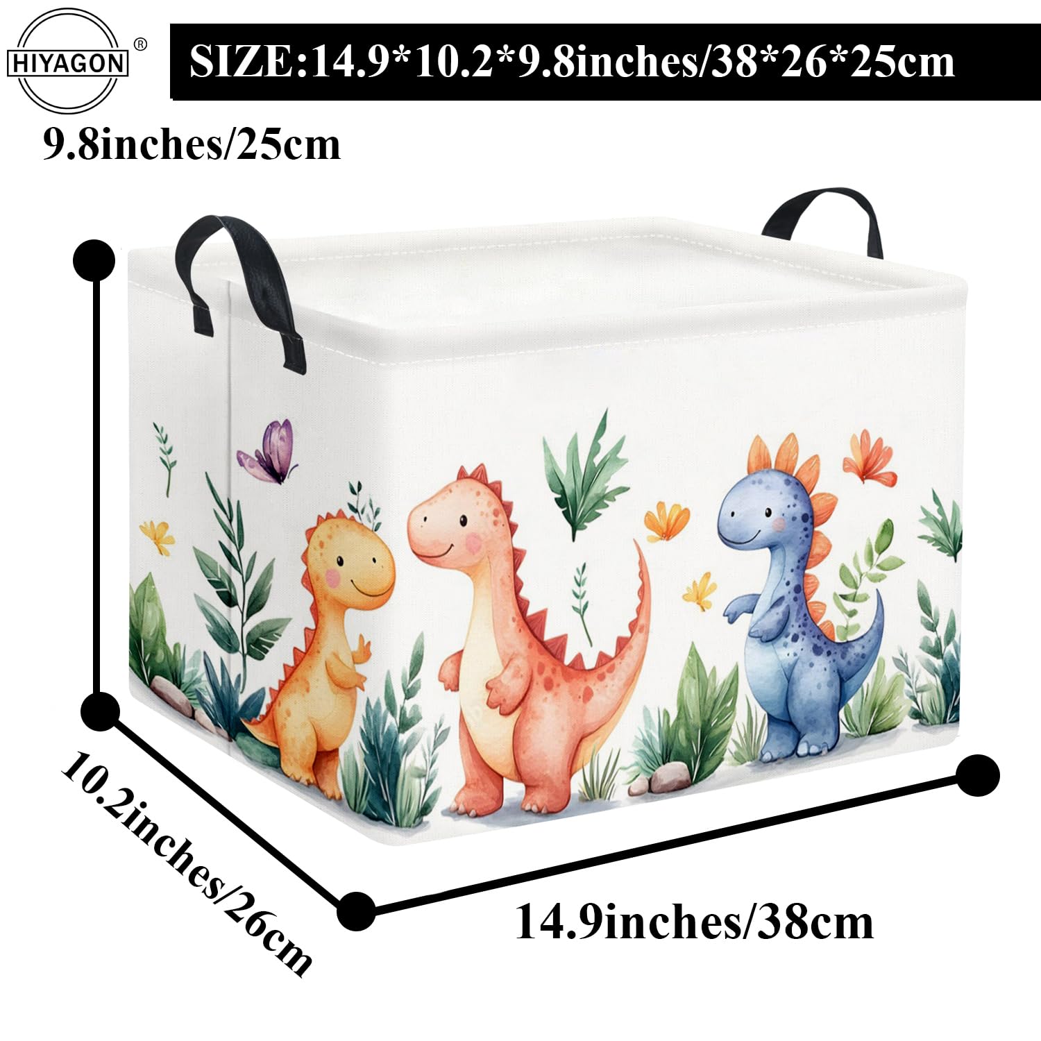 HIYAGON dinosaur basket closeup material highlights durable canvas and liner.
