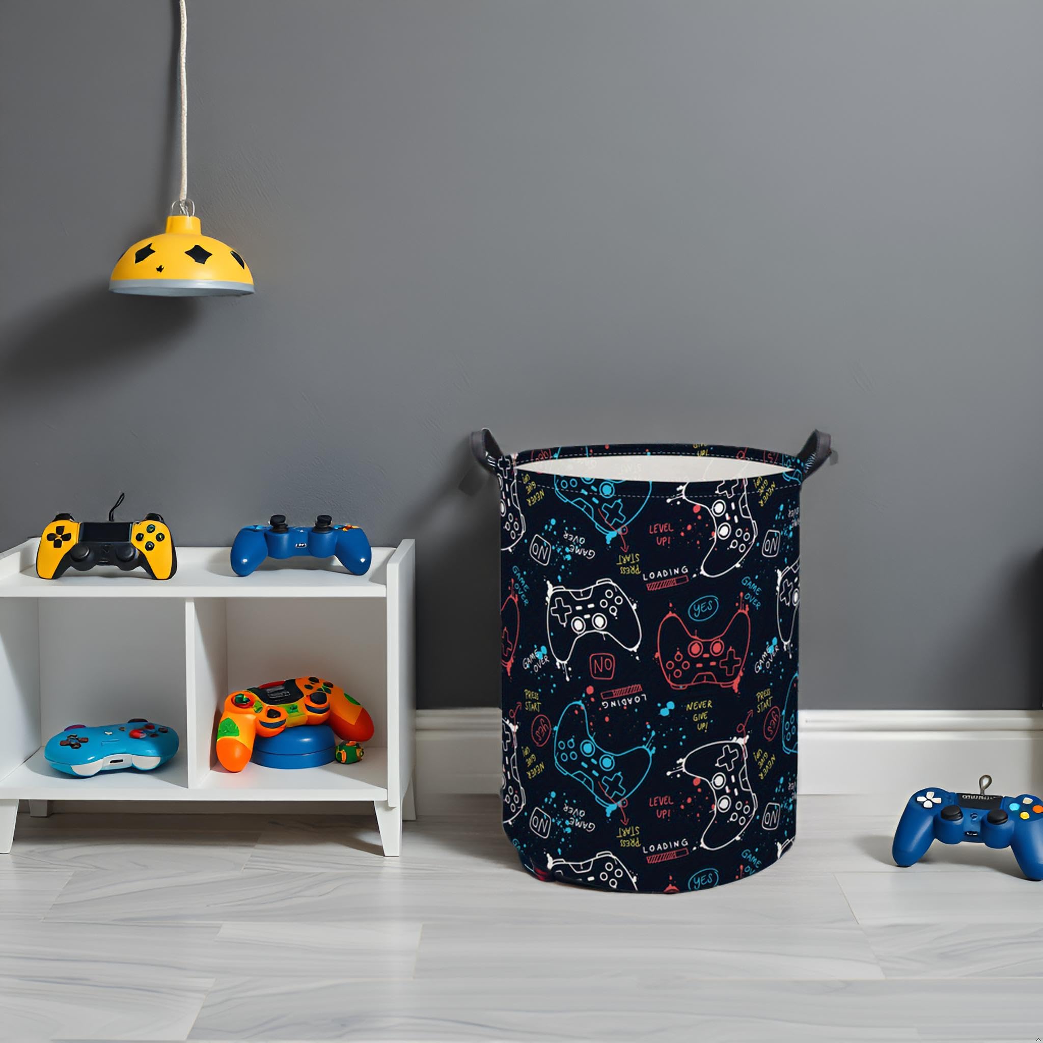 HIYAGON Game laundry basket doubles as toy storage and kids' room organizer.
