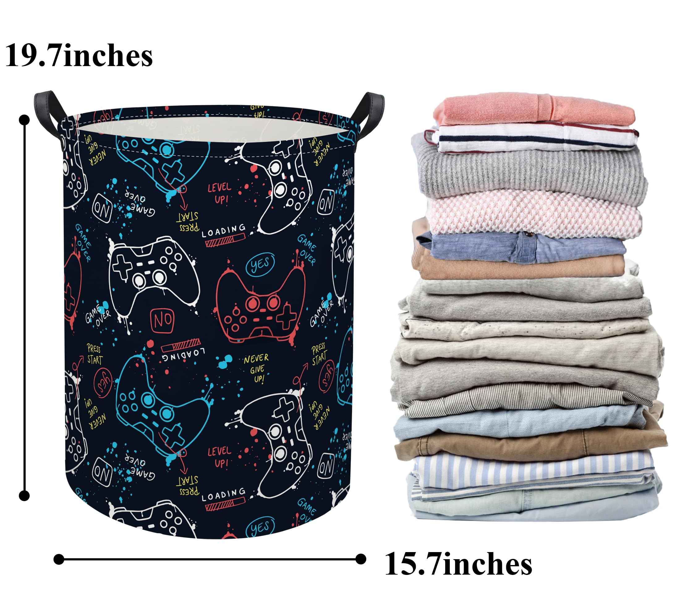 HIYAGON Game laundry basket features waterproof inner liner for easy spills cleanup.