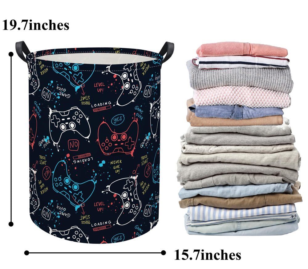 HIYAGON Game laundry basket features waterproof inner liner for easy spills cleanup.